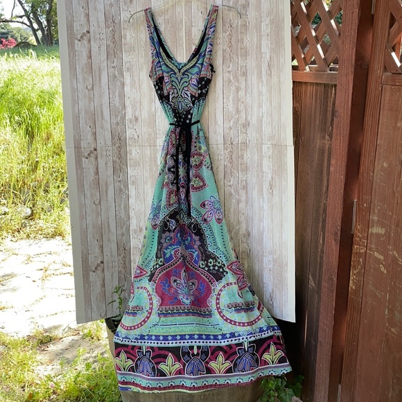 slim fit dress slacks Green Dragon Floral/Abstract Boho Maxi Dress Size SM main image 0
